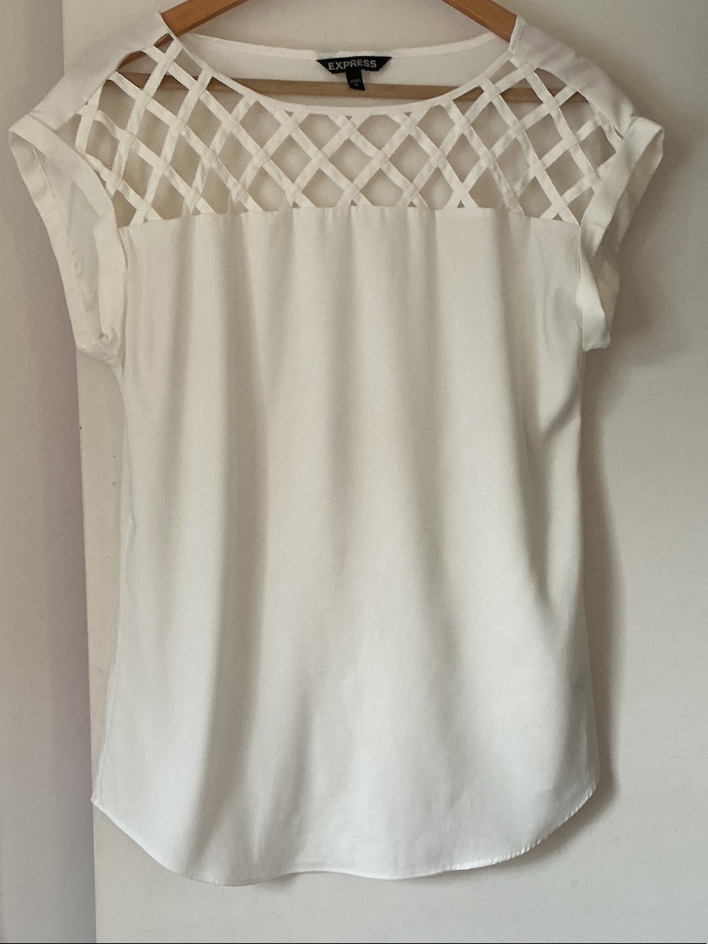 Express White Lattice-Yoke Women's Top